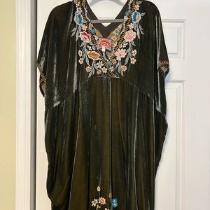 Johnny Was Serafina stunning velour dress - gorgeous color; rich embroidery